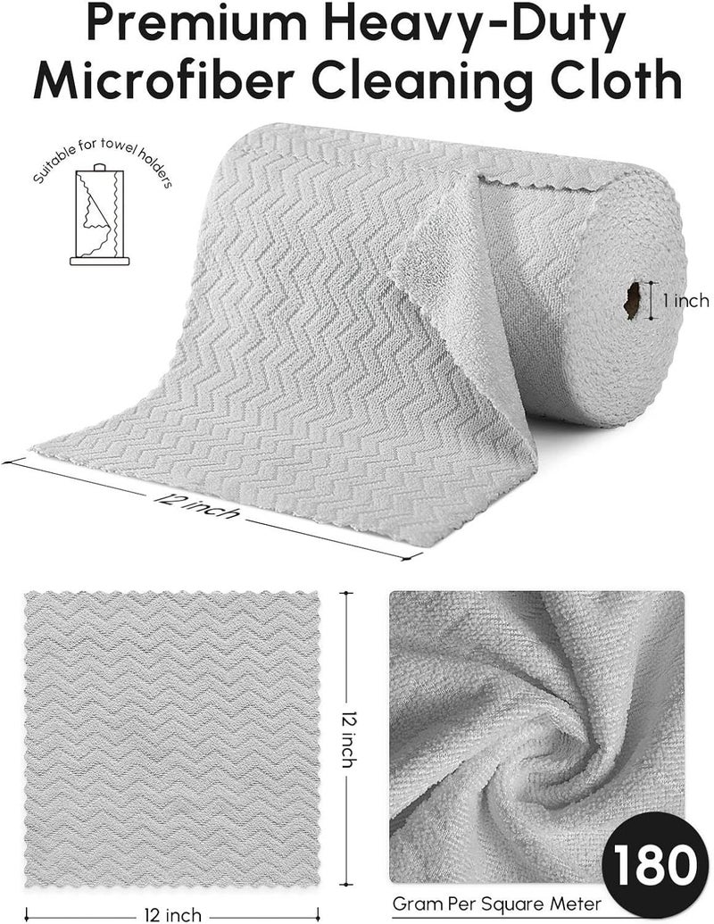 SOOWASH Microfiber Cleaning Cloths Roll, 75 Pack Tear Away Microfiber Towels Roll, 12" x 13" Lint Free Rags, Reusable Cleaning Cloths, Washable, Scratch Free,Ultra Absorbent Dish Rags(Grey Ripple) - Image 3